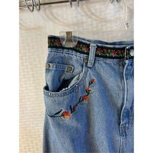 Bill blass jeans maxi skirt size 8 vintage 100 cotton embroidered flowers